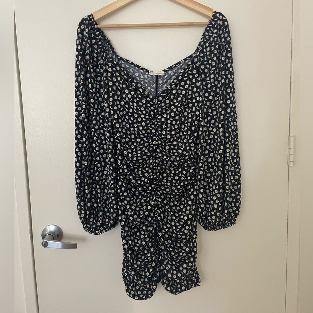 Endless Blu Ruched Long Sleeve Mini Dress